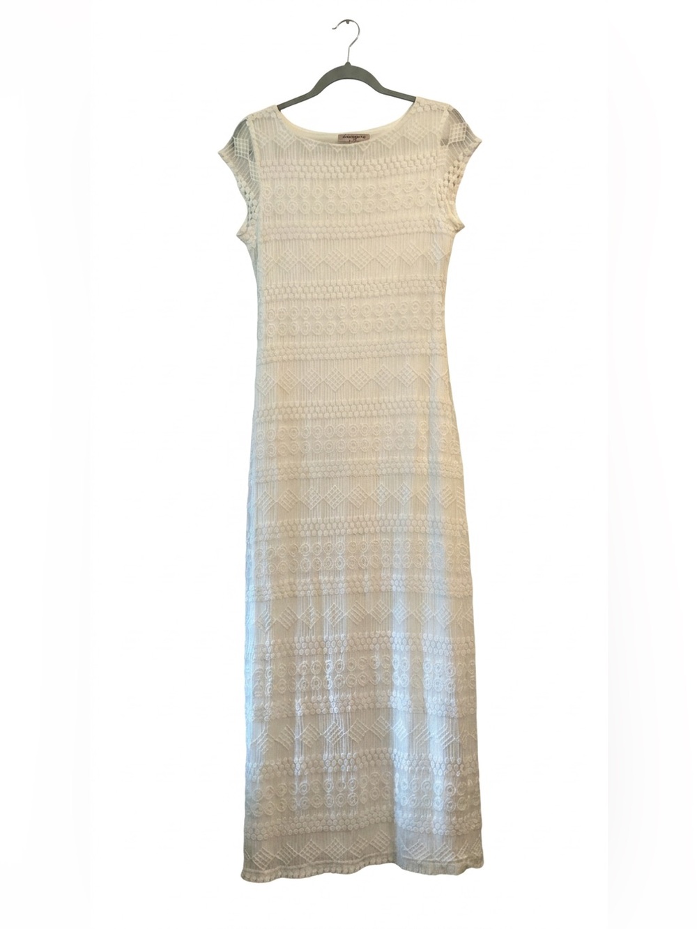 Sharagano Bohemian White Crochet Lace Knit Maxi Dress Size 6